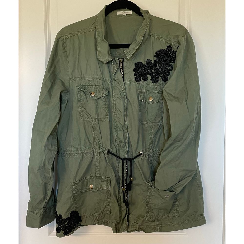 Maurice’s Ladies Zip Up Military Style Boho Jacket w/ Lace Embroidery XL NWOT